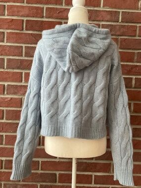 The Cashmere Project Blue Luxury Cashmere Cable Knit Pullover Hoodie Size L